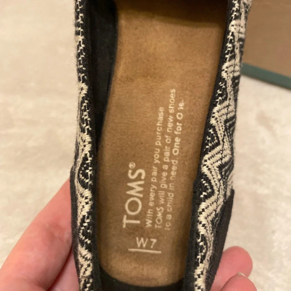 TOMS Black and White Zigzag Cork Wedges